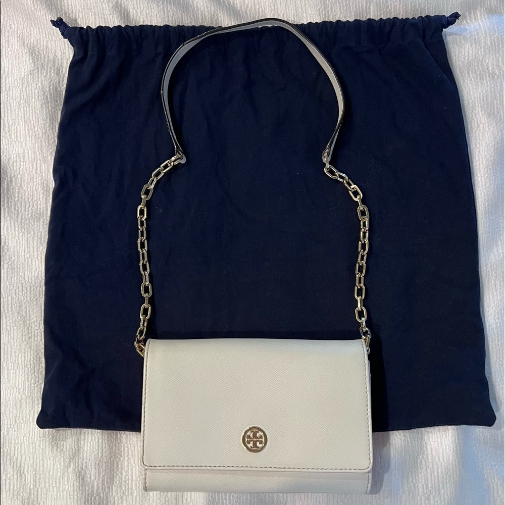 Tory Burch Chain Wallet & Clutch; White Leather